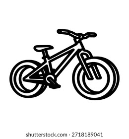 Dibujo de línea negro simple de una bicicleta sobre fondo blanco