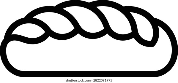 Simple black line drawing of braided bread or baguette on transparent background