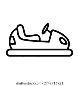 Simple black line drawing of bumper car on plain white background minimalist amusement park attraction illustration