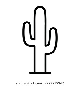 A simple black line drawing of a cactus plant on white background, symbolizing desert flora and prickly plants, useful for icons, logos, or illustrations related to nature, outdoors, and wildlife.