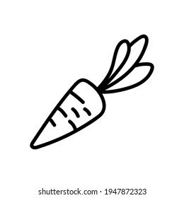 Simple black line drawing cartoon doodle carrot on white background