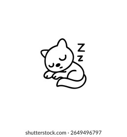 Simple black line drawing of a cartoon cat sleeping