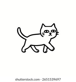 Dibujo de línea negra simple de un gato de dibujos animados caminando