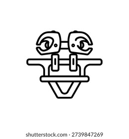 A simple black line drawing of a cartoon face with a minimalist design, featuring large eyes and a neutral expression on a white background.