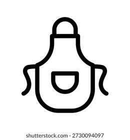 Dibujo de línea negra simple de un delantal de chef con un bolsillo, perfecto para cocina o temas culinarios