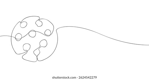 Simple black line drawing of a chocolate chip cookie in minimalistic style, ideal for branding, icons, or design templates.  
