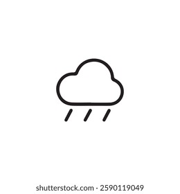 Simple black line drawing of a cloud with rain.A clean, minimalist line drawing depicts a cloud with rain falling from it.