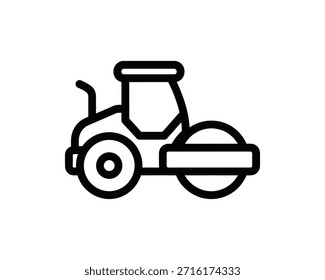 Um simples desenho de linha preta de uma máquina de rolo de construção em um fundo branco