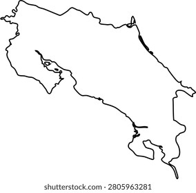 Simple black line drawing of the Costa Rica country map border outline isolated on a white background for travel, geography, and education projects.