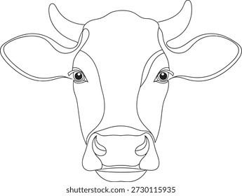 A simple black line drawing of a cow's head, featuring its horns, ears, and facial features, set against a plain white background.