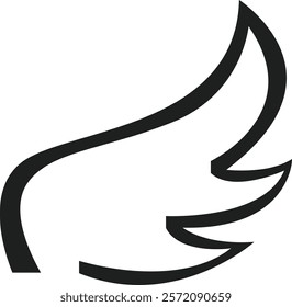 Simple black line drawing depicting a stylized bird wing rising dynamically against a white background, symbolizing freedom, flight, and the spirit of aspiration and hope