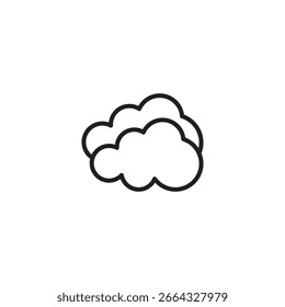 A simple black line drawing depicts two fluffy clouds stacked slightly offset from each other. Represents cloudy weather.