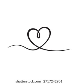 Un simple dibujo de línea negra representa una forma de corazón con una cola que fluye