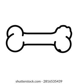 Simple black line drawing of a dog bone icon. Minimalist symbol design suitable for pet care, veterinary clinics, and animal food packaging.