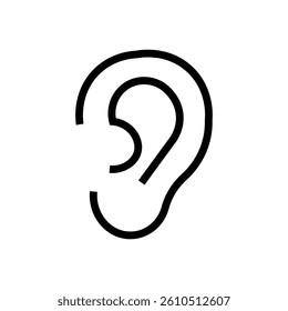 Simple black line drawing of an ear vector on white background