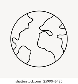 Simple black line drawing of Earth. Earth depicted with minimalistic lines. Earth illustration on a plain background. Earth outline for design use. Minimal illustration vector.