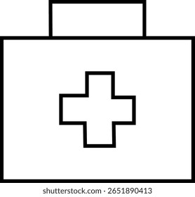 Desenho simples linha preta de uma caixa de kit de primeiros socorros com um kit médico de símbolo cruzado