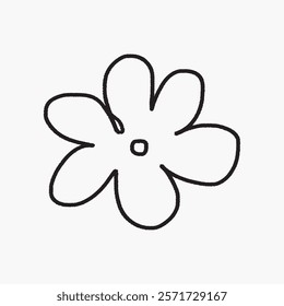 Simple black line drawing of a flower with six petals. Minimalist flower doodle design, isolated vector. Hand-drawn floral illustration. Simple black line art doodle vector.