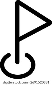 Un simple dibujo de línea negra de una bandera de golf con un círculo