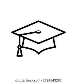 Dibujo de línea negro simple de un casquillo de la graduación en un fondo blanco