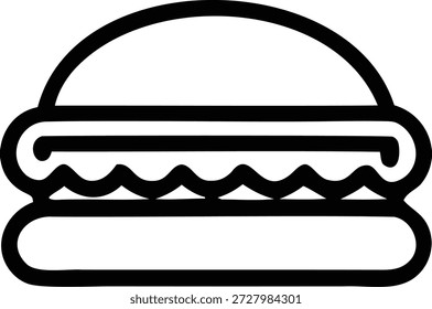 Desenho simples em preto de um ícone de hambúrguer sobre um fundo branco