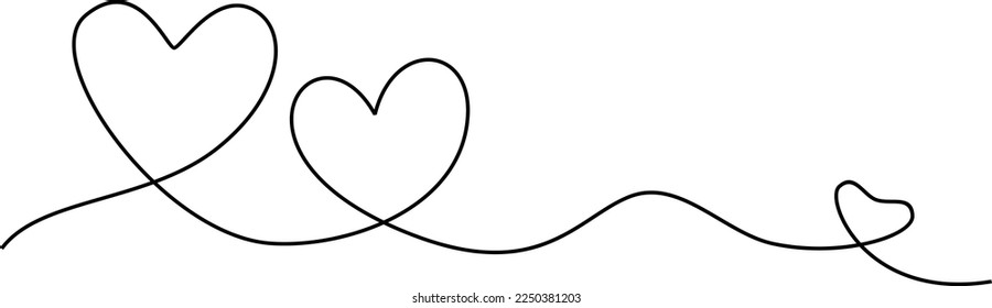 A simple black line drawing of hearts on an isolated white background for Valentine’s Day