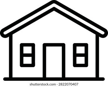 Simple black line drawing of a house with three windows