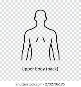 Un simple dibujo de línea negra de una parte superior del cuerpo humano desde la parte posterior sobre un fondo a cuadros transparente