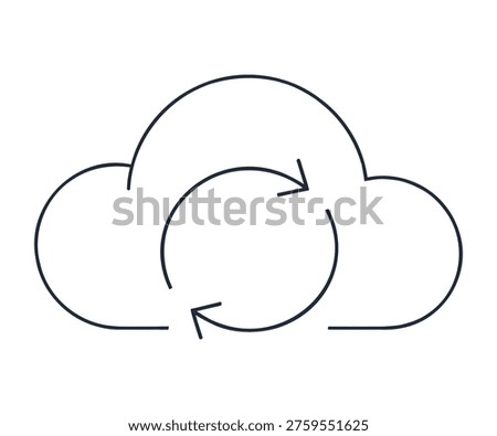Simple black line drawing of interconnected cloud icons