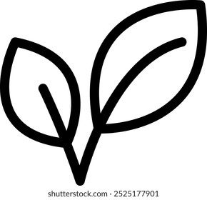 Simple black line drawing of a leaf pair, minimalist botanical illustration