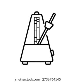 Simple black line drawing of a metronome on a white background, representing rhythm and timing in music