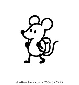 Simples desenho de linha preta de um rato carregando uma mochila
