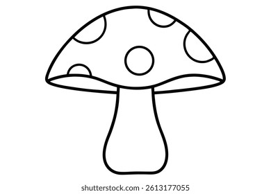 Simple black line drawing of a mushroom with polka dots.