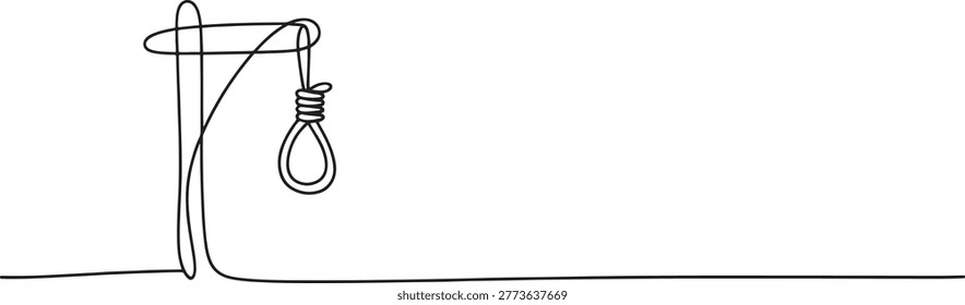 A simple black line drawing of a noose hanging from a gallows on a white background