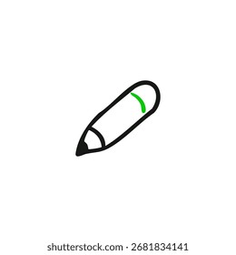 Simple black line drawing of a pencil with a green accent