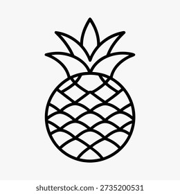 Um simples desenho de linha preta de um abacaxi em um fundo branco, o abacaxi é retratado em um estilo básico com um corpo redondo e topo frondoso