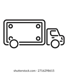 Dibujo de línea negra simple que representa un camión de entrega, ideal para conceptos de logística y envío
