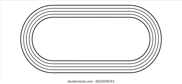 A simple black line drawing representing a stadium running track circuit viewed from above