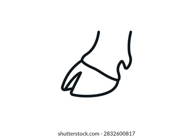 A simple black line drawing representing a cloven hoof of an animal such as a cow or deer isolated on a white background
