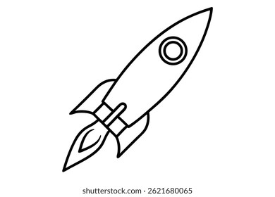 Simple black line drawing of a rocket launching.