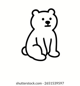 Desenho simples em linha preta de um urso polar sentado
