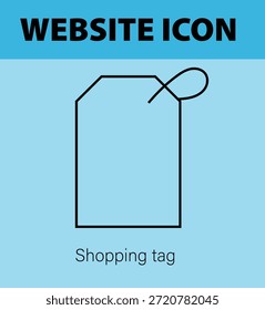 Un simple dibujo de línea negra de una etiqueta de compras sobre un fondo azul claro con un Anuncio azul en la parte superior