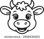 A simple black line drawing of a smiling cartoon cow