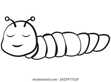 Simple black line drawing of a smiling caterpillar on a white background.