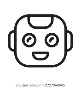 Eine einfache schwarze Linie Zeichnung eines lächelnden Roboters Gesicht