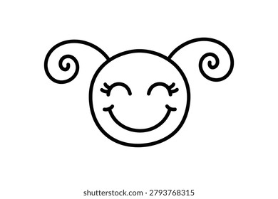 Simple black line drawing of a smiling mouse with large swirly ears, playful expression, and friendly demeanor.