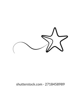 Un simple dibujo de línea negra de una estrella con una curva final