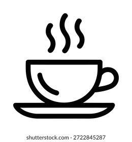 Simples desenho de linha preta de uma xícara quente vapor de café