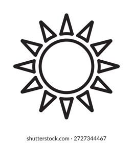 um simples desenho de linha preta do sol com raios triangulares