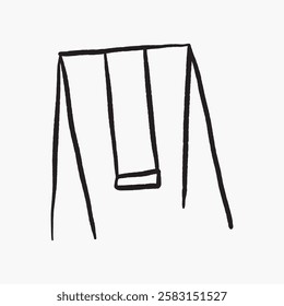 Simple black line drawing of a swing set. Minimalist swing design hanging from a frame. Child's  illustration. Playground art. Line art illustration vector.